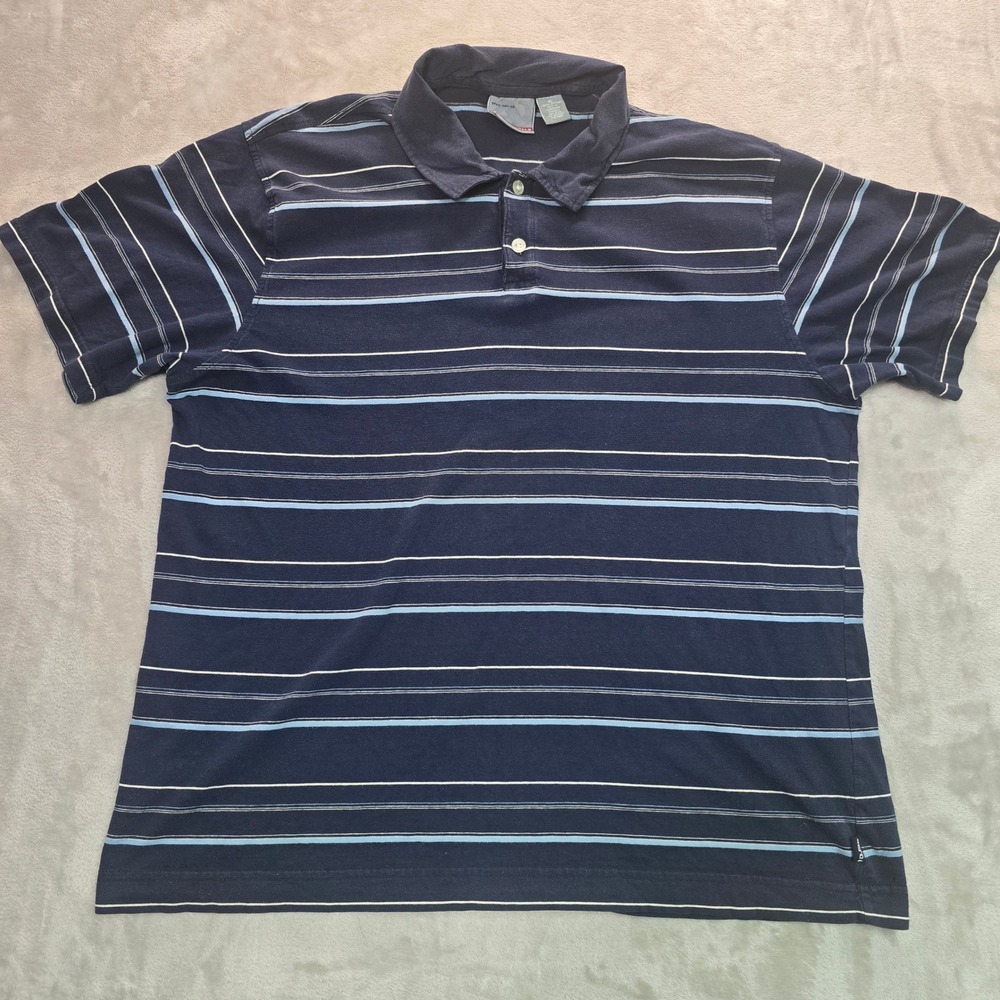 Aeropostale Mens XL Navy Blue Striped Cotton Short Sleeve Polo Shirt SPEC A87-36